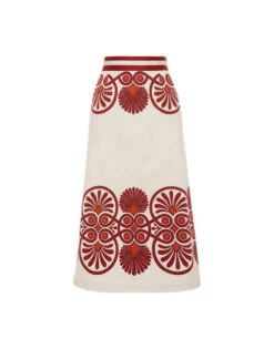 Baia Skirt Medallion Placée Cream In Flat Cotton Stretch -Gustwillers Clothing Shop SKI0081COT037MED01 WH03 7