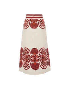 Baia Skirt Medallion Placée Cream In Flat Cotton Stretch -Gustwillers Clothing Shop SKI0081COT037MED01 WH03 8