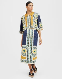 Baia Skirt Mudejar Placée Blue In Flat Cotton Stretch