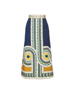Baia Skirt Mudejar Placée Blue In Flat Cotton Stretch -Gustwillers Clothing Shop SKI0081COT037MUD01 BU03 4