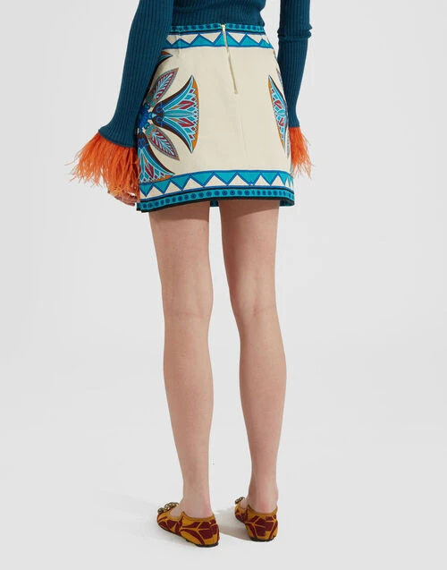 Foulard Mini Skirt Lotus Placée Ivory in Stretch Cotton Foulard Mini Skirt Lotus Placée Ivory In Stretch Cotton -Gustwillers Clothing Shop SKI0092COT046LOT01 WH04 2