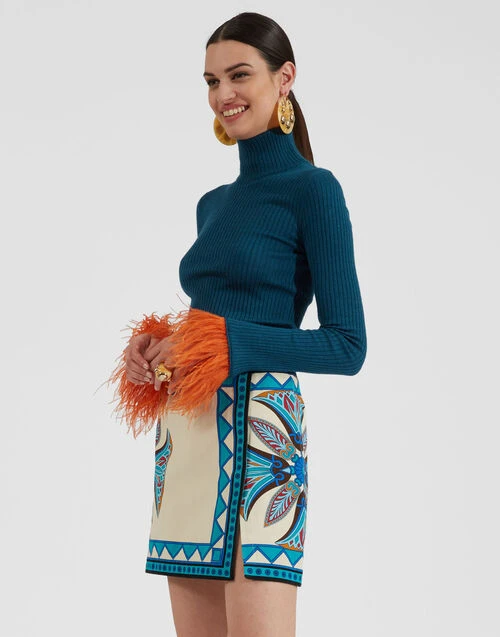 Foulard Mini Skirt Lotus Placée Ivory in Stretch Cotton Foulard Mini Skirt Lotus Placée Ivory In Stretch Cotton -Gustwillers Clothing Shop SKI0092COT046LOT01 WH04 3