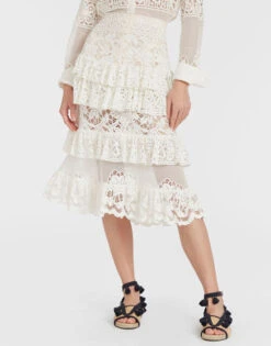 Footloose Lacey Skirt White In Cotton Lace 2 Footloose Lacey Skirt White In Cotton Lace -Gustwillers Clothing Shop SKI0104EMB028SOLID WH01 2