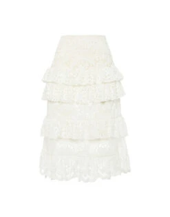 Footloose Lacey Skirt White In Cotton Lace 4 Footloose Lacey Skirt White In Cotton Lace -Gustwillers Clothing Shop SKI0104EMB028SOLID WH01 4