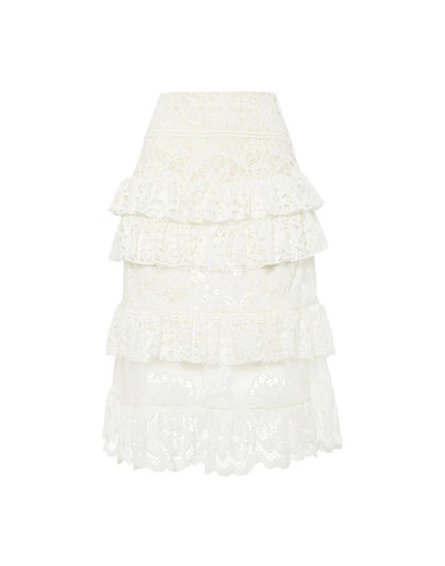 Footloose Lacey Skirt White in Cotton Lace Footloose Lacey Skirt White In Cotton Lace -Gustwillers Clothing Shop SKI0104EMB028SOLID WH01 4
