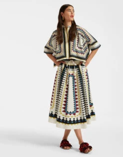 Drawstring Skirt Doric Placée Cream In Cotton Poplin -Gustwillers Clothing Shop SKI0106COT015DOR01 WH03 2