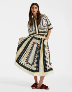 Drawstring Skirt Doric Placée Cream In Cotton Poplin -Gustwillers Clothing Shop SKI0106COT015DOR01 WH03 4