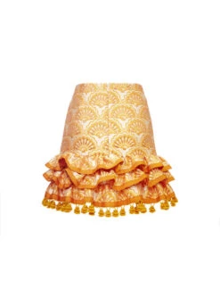 Pincho Mini Skirt Fans Gold In Jacquard -Gustwillers Clothing Shop SKI0115JCQ072FAN02 YE05 5