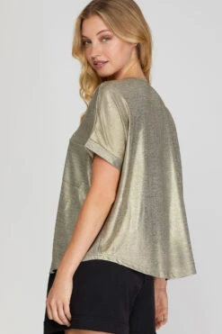 She + Sky Drop Shoulder Vneck Metallic Knit Top -Gustwillers Clothing Shop She Sky Drop Shoulder Vneck Metallic Knit Top LTBRONZE 2 15622.1713797104