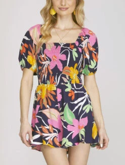 She + Sky Printed Smocked Romper -Gustwillers Clothing Shop She Sky Printed Smocked Romper NAVY 1 20823.1715014491