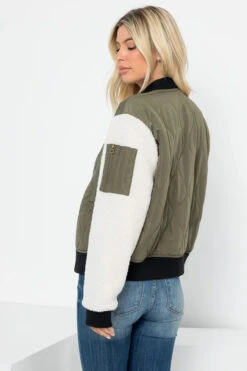 Sherpa Sleeve Quilted Bomber -Gustwillers Clothing Shop Sherpa Sleeve Quilted Bomber OLIVE 3 85730.1710523106