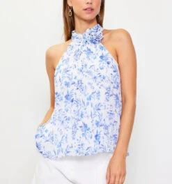 Skies Are Blue Pleated Halter Top