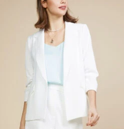 Skies Are Blue Shirred Sleeve Blazer