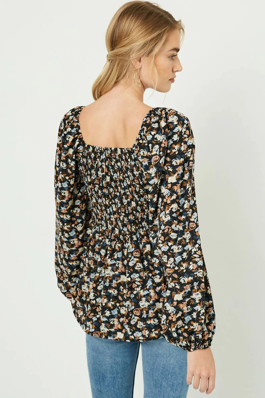 Square Neck Smocked Top Square Neck Smocked Top -Gustwillers Clothing Shop Square Neck Smocked Top BLACK 3 17177.1710522425