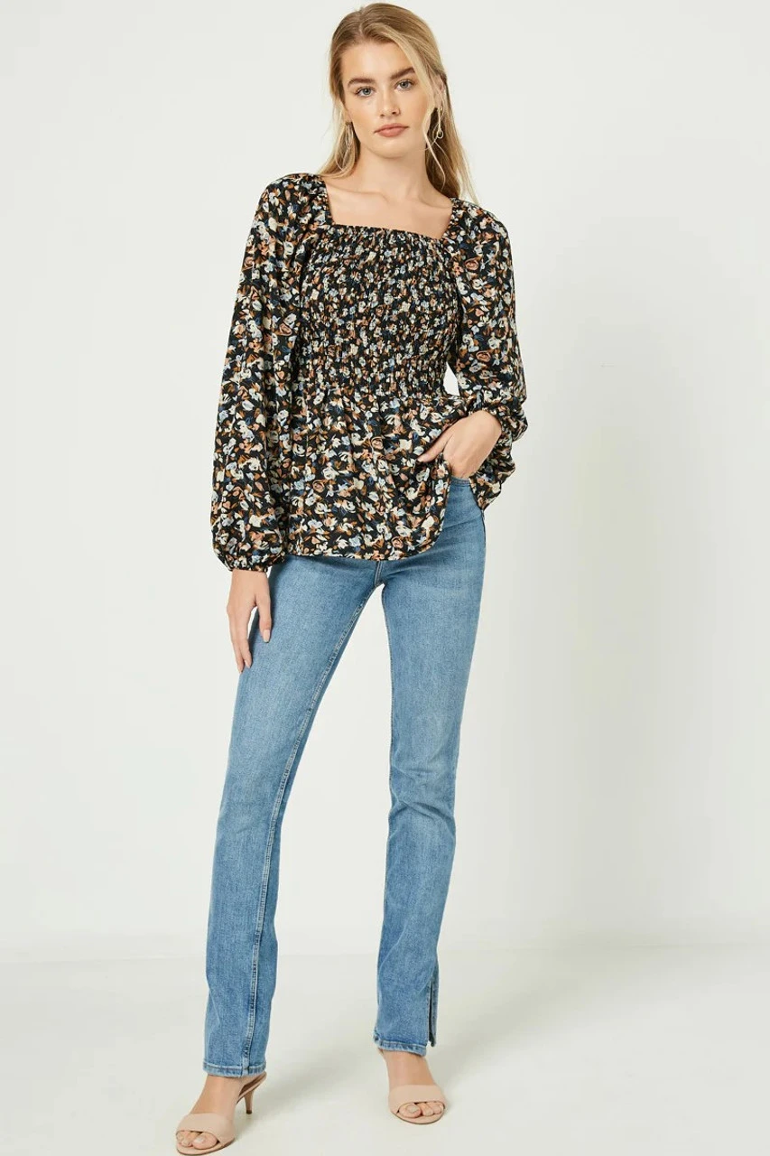 Square Neck Smocked Top Square Neck Smocked Top -Gustwillers Clothing Shop Square Neck Smocked Top BLACK 4 46511.1710522426