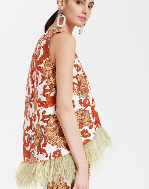 La Scala Top Reef White in Shot Cotton With Feathers La Scala Top Reef White In Shot Cotton With Feathers -Gustwillers Clothing Shop TOP0013COT005REE01 WH01 1