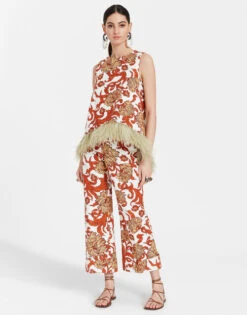 La Scala Top Reef White In Shot Cotton With Feathers 2 La Scala Top Reef White In Shot Cotton With Feathers -Gustwillers Clothing Shop TOP0013COT005REE01 WH01 2