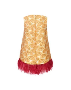 La Scala Top Fans Gold In Jacquard With Feathers 4 La Scala Top Fans Gold In Jacquard With Feathers -Gustwillers Clothing Shop TOP0013JCQ072FAN02 YE05 5