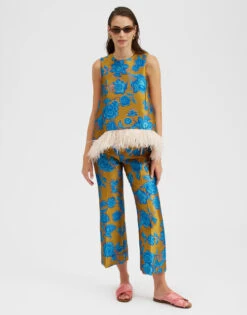 La Scala Top Hottie Turquoise In Jacquard With Feathers -Gustwillers Clothing Shop TOP0013JCQ073HOT02 BU08 2