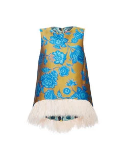 La Scala Top Hottie Turquoise In Jacquard With Feathers -Gustwillers Clothing Shop TOP0013JCQ073HOT02 BU08 4