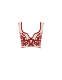 Baia Crop Top Medallion Placée Cream In Flat Cotton Stretch -Gustwillers Clothing Shop TOP0094COT037MED01 WH03 7