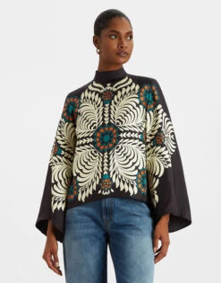 Make An Exit Top Mix Tiles Placée Black In Silk Twill