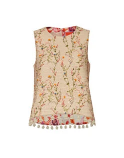 La Scala Top Primavera Cream In Tweed With Tassels -Gustwillers Clothing Shop TOP0128COT051PRI01 WH03 7