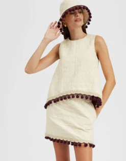 La Scala Top Creamy In Jacquard With Tassels -Gustwillers Clothing Shop TOP0128JCQ076CRA01 WH03 2