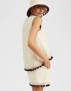 La Scala Top Creamy In Jacquard With Tassels -Gustwillers Clothing Shop TOP0128JCQ076CRA01 WH03 3