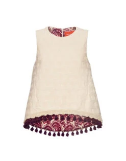 La Scala Top Creamy In Jacquard With Tassels -Gustwillers Clothing Shop TOP0128JCQ076CRA01 WH03 4