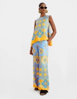 Palazzo Pants Partenope Light Blue In Silk Twill