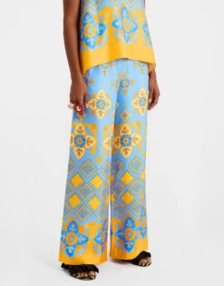Palazzo Pants Partenope Light Blue In Silk Twill -Gustwillers Clothing Shop TRO0003SIL001PRT01 BU01 2