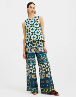 Palazzo Pants Casareale Placèe Emerald In Silk Twill -Gustwillers Clothing Shop TRO0003SIL001REA01 GR04 3