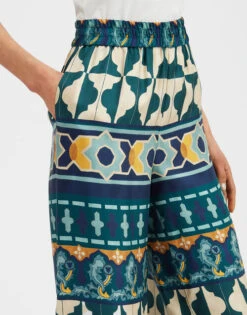 Palazzo Pants Casareale Placèe Emerald In Silk Twill -Gustwillers Clothing Shop TRO0003SIL001REA01 GR04 4