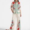 Palazzo Pants Dragonflower Placée Multicolor In Silk Twill