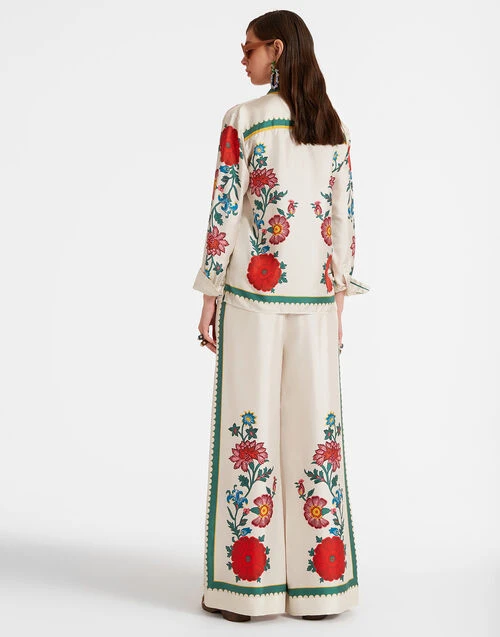 Palazzo Pants Dragonflower Placée Multicolor in Silk Twill Palazzo Pants Dragonflower Placée Multicolor In Silk Twill -Gustwillers Clothing Shop TRO0026SIL001DRE05 MU01 1
