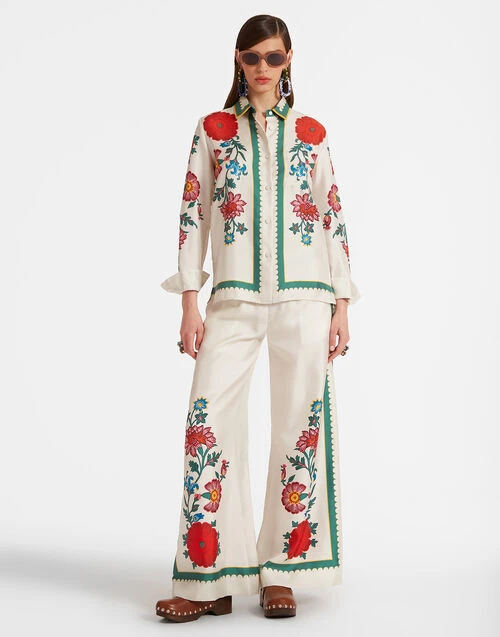 Palazzo Pants Dragonflower Placée Multicolor in Silk Twill Palazzo Pants Dragonflower Placée Multicolor In Silk Twill -Gustwillers Clothing Shop TRO0026SIL001DRE05 MU01 2