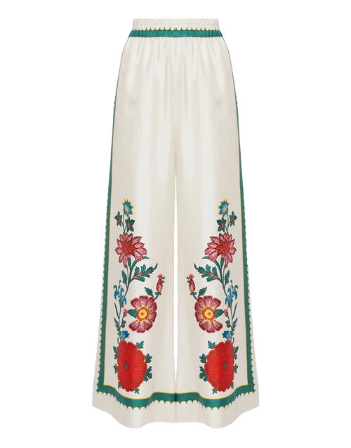 Palazzo Pants Dragonflower Placée Multicolor in Silk Twill Palazzo Pants Dragonflower Placée Multicolor In Silk Twill -Gustwillers Clothing Shop TRO0026SIL001DRE05 MU01 7