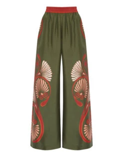 Palazzo Pants Kerylos Placée Dark Green In Silk Twill -Gustwillers Clothing Shop TRO0026SIL006KER01 GR03 7