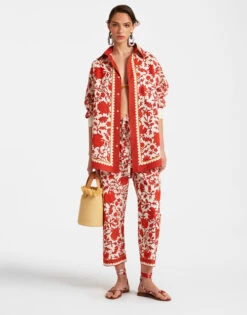 Drawstring Pants Dragonflower Mini Red In Summer Poplin