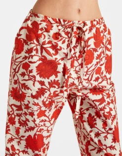 Drawstring Pants Dragonflower Mini Red In Summer Poplin -Gustwillers Clothing Shop TRO0053COT039DRE02 RE01 2