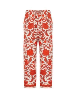 Drawstring Pants Dragonflower Mini Red In Summer Poplin -Gustwillers Clothing Shop TRO0053COT039DRE02 RE01 7