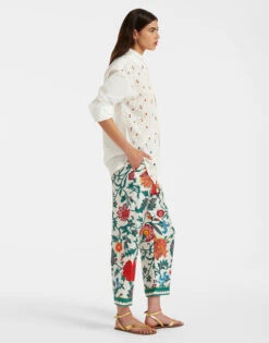 Drawstring Pants Dragonflower Multicolor In Silk Twill -Gustwillers Clothing Shop TRO0053SIL001DRE01 MU01 2