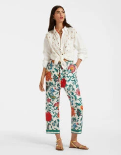 Drawstring Pants Dragonflower Multicolor In Silk Twill -Gustwillers Clothing Shop TRO0053SIL001DRE01 MU01 3