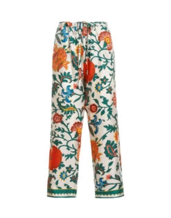 Drawstring Pants Dragonflower Multicolor In Silk Twill -Gustwillers Clothing Shop TRO0053SIL001DRE01 MU01 7