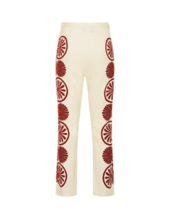 Stretch Pants Medallion Placée Cream In Envers Satin -Gustwillers Clothing Shop TRO0054VIS011MED01 WH03 8