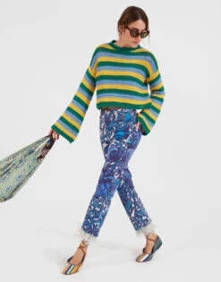 Fancy Crop Jeans (With Feathers) Anemone In Denim -Gustwillers Clothing Shop TRO0097DEN001ANE01 BU03 2