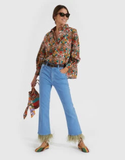 Fancy Crop Jeans (With Feathers) Light Blue In Denim -Gustwillers Clothing Shop TRO0097DEN001SOLID BU01 5