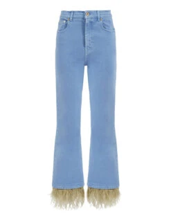 Fancy Crop Jeans (With Feathers) Light Blue In Denim -Gustwillers Clothing Shop TRO0097DEN001SOLID BU01 6