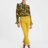 Fancy Crop Jeans Sicomore Yellow In Laser-Printed Denim With Fringe